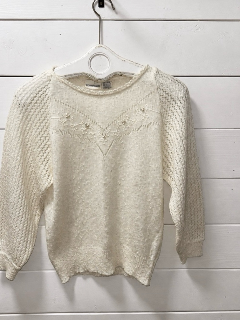 Dominique Vintage Romantic Cream Embellished Knit Sweater – Size Large